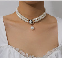 Load image into Gallery viewer, Double Layered Pearl Beaded Pendant Choker Necklace For Ladies
