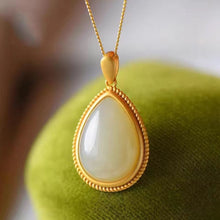 Load image into Gallery viewer, Silver Inlaid Natural White Jade Drop Shaped Pendant Necklace Vintage Style Retro Cool Charm Luxury Lady Jewelry
