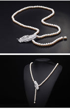 Load image into Gallery viewer, Natural Freshwater Beaded Pearl 925 Sterling Silver Feather Pendant Necklace for Ladies
