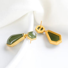 Load image into Gallery viewer, Lokaloca Silver Inlaid Natural Fine Jade Chalcedony Earrings
