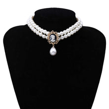 Load image into Gallery viewer, British Royal Multi Layer Pearl Beaded Queen Pendant Choker Necklace
