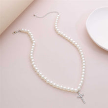 Load image into Gallery viewer, Minimalist Pearl Beaded Chain Cross Pendant Choker Necklace
