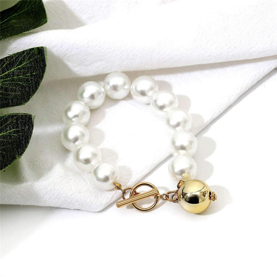 Luxury Big Size Imitation Pearl Beaded Charm Bracelet for Ladies