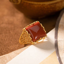 Load image into Gallery viewer, Original Silver Inlaid Natural Fine Southern Red Agate Opening Adjustable Ring Vintage Retro Style Women&#39;s Brand Jewelry
