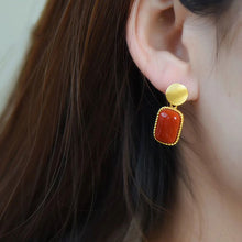 Load image into Gallery viewer, Natural Fine Southern Red Agate Jade Earrings Vintage Style Retro Unique Craft Charm Women&#39;s Jewelry
