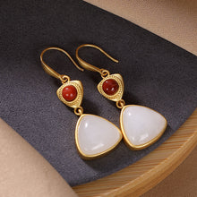 Load image into Gallery viewer, Natural Fine White Jade Geometric Earrings Vintage Style Retro Style Unique Silver Jewelry
