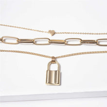 Load image into Gallery viewer, Time Lock Multi Layer Lover Heart Padlock Pendant Choker Necklace
