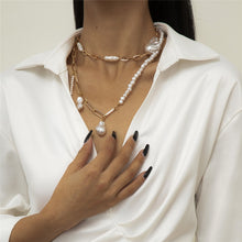 Load image into Gallery viewer, Multilayer Half Link Half Pearl Beaded Baroque Pearl Pendant Necklace
