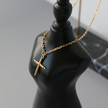 Load image into Gallery viewer, European Retro Cross Lock Pendant Necklace Titanium Steel Plated 18K Gold
