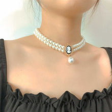 Load image into Gallery viewer, British Royal Multi Layer Pearl Beaded Queen Pendant Choker Necklace
