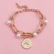 Load image into Gallery viewer, Getting Closer Coin Charm Cuban Link Imitation Pearl Chunky Chain Bracelet
