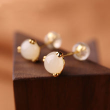 Load image into Gallery viewer, Silver Inlaid Natural White Jade Earrings Vintage Retro Bohemian Charm Women&#39;s Jewelry
