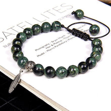 Load image into Gallery viewer, Lokaloca Natural Polar Jade Beaded Feather Charm Jewelry Bracelet
