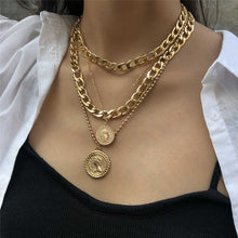 Load image into Gallery viewer, Byzantine Queen Coin Pendant Necklace Punk Miami Cuban Link Chain Choker
