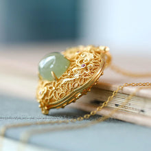 Load image into Gallery viewer, Natural Fine Jade Jasper Geometric Pendant Necklace Vintage Retro Luxury Charm Women&#39;s Silver Jewelry
