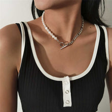 Load image into Gallery viewer, Minimalist Miami Cuban Link Chain Gothic Baroque Pearl  Beaded Toggle Clasp Choker Necklace
