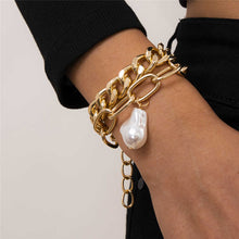 Load image into Gallery viewer, 2pcs Set Cuban Linke Chain Baroque Pearl Pendant Bracelet
