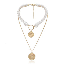 Load image into Gallery viewer, Byzantine Designer Multilayer Pearl Beaded Choker Coin Pendant Necklace
