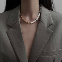 Load image into Gallery viewer, Reminisce 18K Gold Plated Half Chain Half Baroque Pearl Cuban Link Choker Necklace
