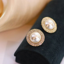 Load image into Gallery viewer, Ineffable Luxury Shiny Rhinestone White Champagne Pearl Stud Earrings
