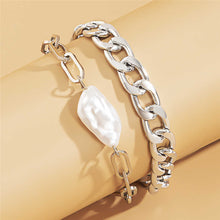 Load image into Gallery viewer, 2Pcs/Set Unique Design Baroque Pearl Cuban Link Chain Charm Bracelet
