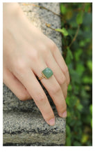 Load image into Gallery viewer, Natural Fine Jade Geometric Open Ring Vintage Style Retro Women&#39;s Silver Jewelry
