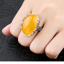 Load image into Gallery viewer, Silver Retro Style Oval Charm Yellow Jade Opening Adjustable Female Ring
