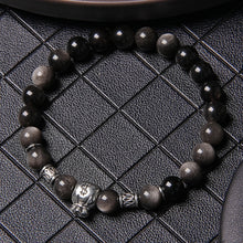 Load image into Gallery viewer, Natural Rare Silver Obsidian Beaded Fortune Bag Charm Bracelet
