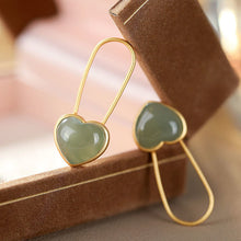 Load image into Gallery viewer, Silver Inlaid Natural Fine Jade Heart-shaped Ear Hooks Vintage Retro Romantic Cute Women&#39;s Brand Jewelry
