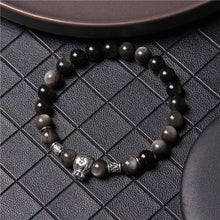 Load image into Gallery viewer, Natural Rare Silver Obsidian Beaded Fortune Bag Charm Bracelet
