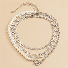 Load image into Gallery viewer, 3Pcs/Set Multi Layer Tennis Chain Pearl Beaded Toggle Clasp Choker Necklace
