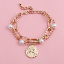 Load image into Gallery viewer, Getting Closer Coin Charm Cuban Link Imitation Pearl Chunky Chain Bracelet
