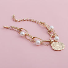 Load image into Gallery viewer, Getting Closer Coin Charm Cuban Link Imitation Pearl Chunky Chain Bracelet
