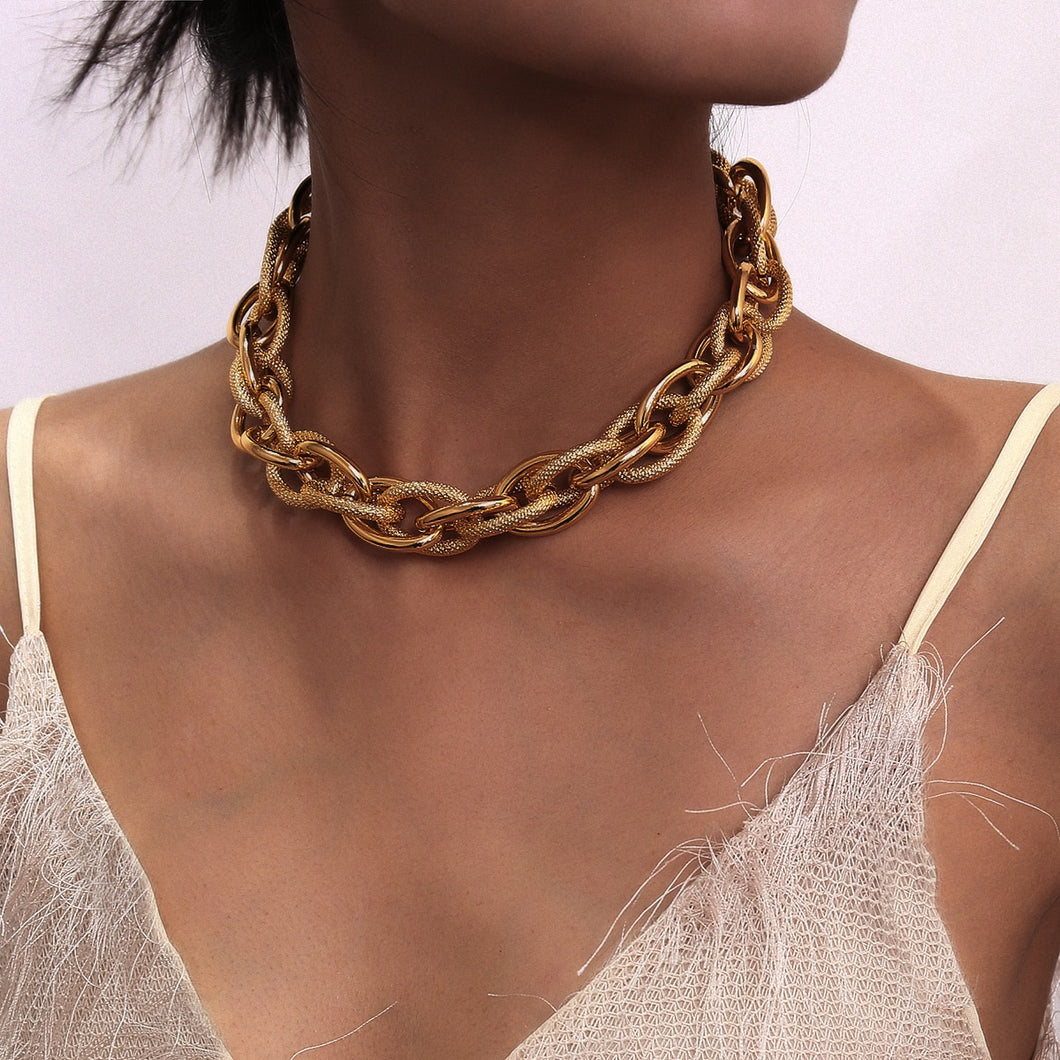 Punk Lock Choker Necklace Chunky Thick Aluminum Chain Necklace