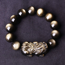 Load image into Gallery viewer, Handcrafted Natural Golden Obsidian Beaded Piyao Charm Brave Bracelet
