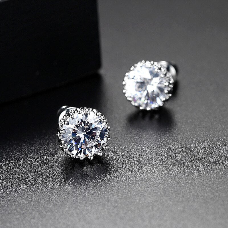 8mm Classic Design Shining Round AAA Cubic Zirconia Stud Earrings For Women