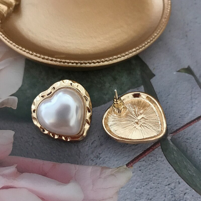 Handmade Heart Shaped Pearl Stud Earrings