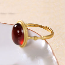 Load image into Gallery viewer, Independent Design Vintage Natural Garnet Retro Opening Ring Elegant Ladies Silver Jewelry
