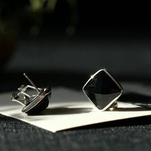 Load image into Gallery viewer, Independent Design Thailand Handmade Ladies Square Zircon Black Agate Earrings Fashion Silver Jewelry
