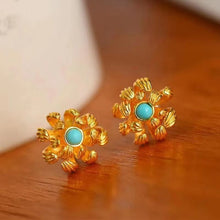 Load image into Gallery viewer, Independent Design Ancient Golden Craftsmanship Inlaid Turquoise Earrings Elegant Ladies Earrings
