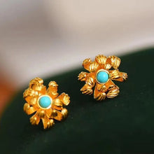 Load image into Gallery viewer, Independent Design Ancient Golden Craftsmanship Inlaid Turquoise Earrings Elegant Ladies Earrings
