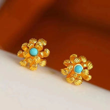 Load image into Gallery viewer, Independent Design Ancient Golden Craftsmanship Inlaid Turquoise Earrings Elegant Ladies Earrings
