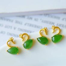 Load image into Gallery viewer, Independent Design Craftsmanship Natural Fine Jade Drop-shaped Little Swan Earrings Cute Ladies Silver Jewelry
