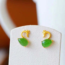 Load image into Gallery viewer, Independent Design Craftsmanship Natural Fine Jade Drop-shaped Little Swan Earrings Cute Ladies Silver Jewelry
