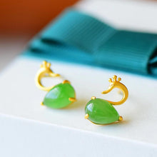 Load image into Gallery viewer, Independent Design Craftsmanship Natural Fine Jade Drop-shaped Little Swan Earrings Cute Ladies Silver Jewelry
