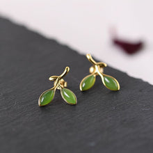 Load image into Gallery viewer, Lokaloca Natural Fine Jade Leaves Shape Elegant Earrings
