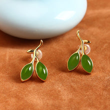 Load image into Gallery viewer, Lokaloca Natural Fine Jade Leaves Shape Elegant Earrings
