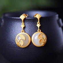 Load image into Gallery viewer, Independent Design Craftsmanship Natural Fine White Jade Round Ginkgo Leaf Earrings Exquisite Luxury Ladies Jewelry
