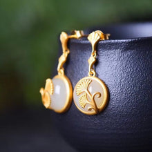 Load image into Gallery viewer, Independent Design Craftsmanship Natural Fine White Jade Round Ginkgo Leaf Earrings Exquisite Luxury Ladies Jewelry
