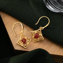 Load image into Gallery viewer, Independent Design Ancient Golden Craftsmanship Southern Red Agate Square Earrings Exquisite and Elegant Ladies Silver Jewelry
